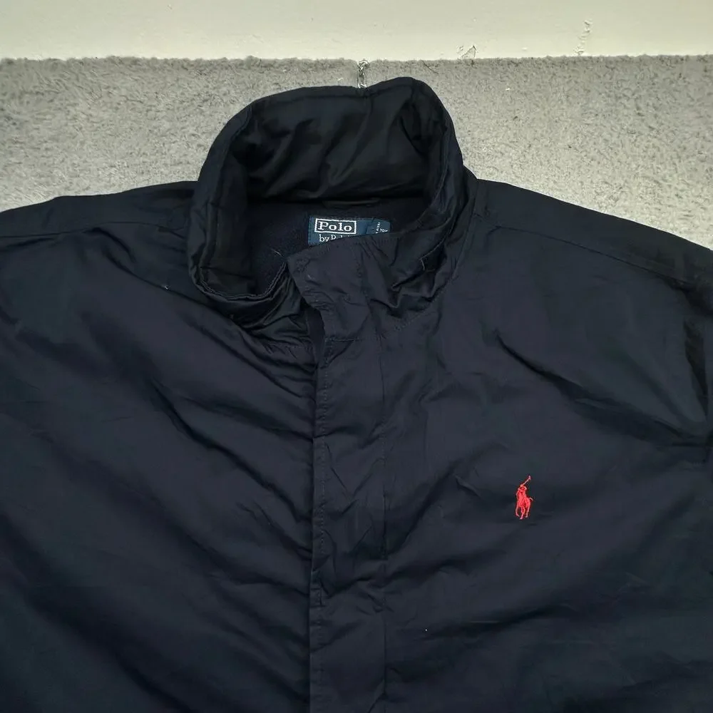 Vintage Polo Ralph Lauren Fleece Lined Navy Blue Hooded Jacket Mens XXL